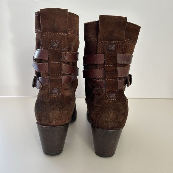 FRYE Jane Strappy Short Boots Women 8 B Brown Suede Leather Slouchy Western Boho - Picture 4 of 12